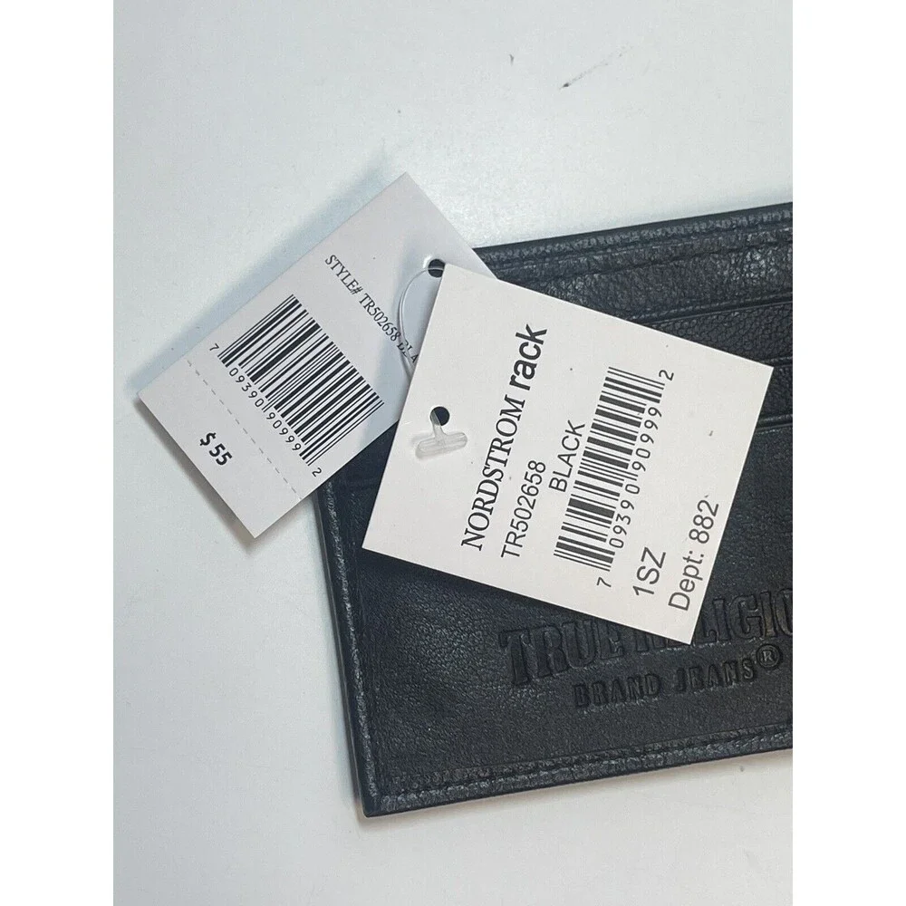 True Religion Black Leather Trifold Wallet New